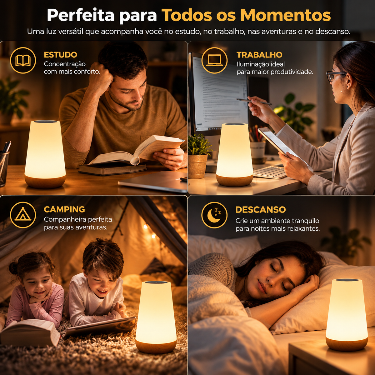 Candeeiro de Mesa Recarregável com 13 Cores e Comando