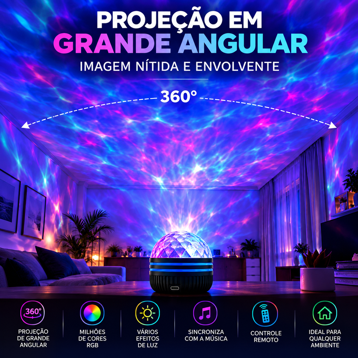 Projetor LED de Céu Estrelado e Aurora Boreal