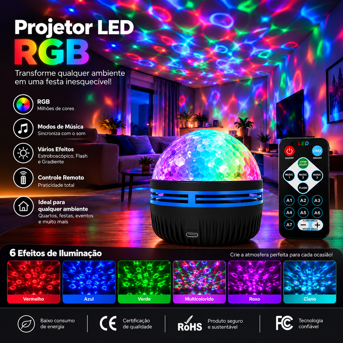Projetor LED de Céu Estrelado e Aurora Boreal