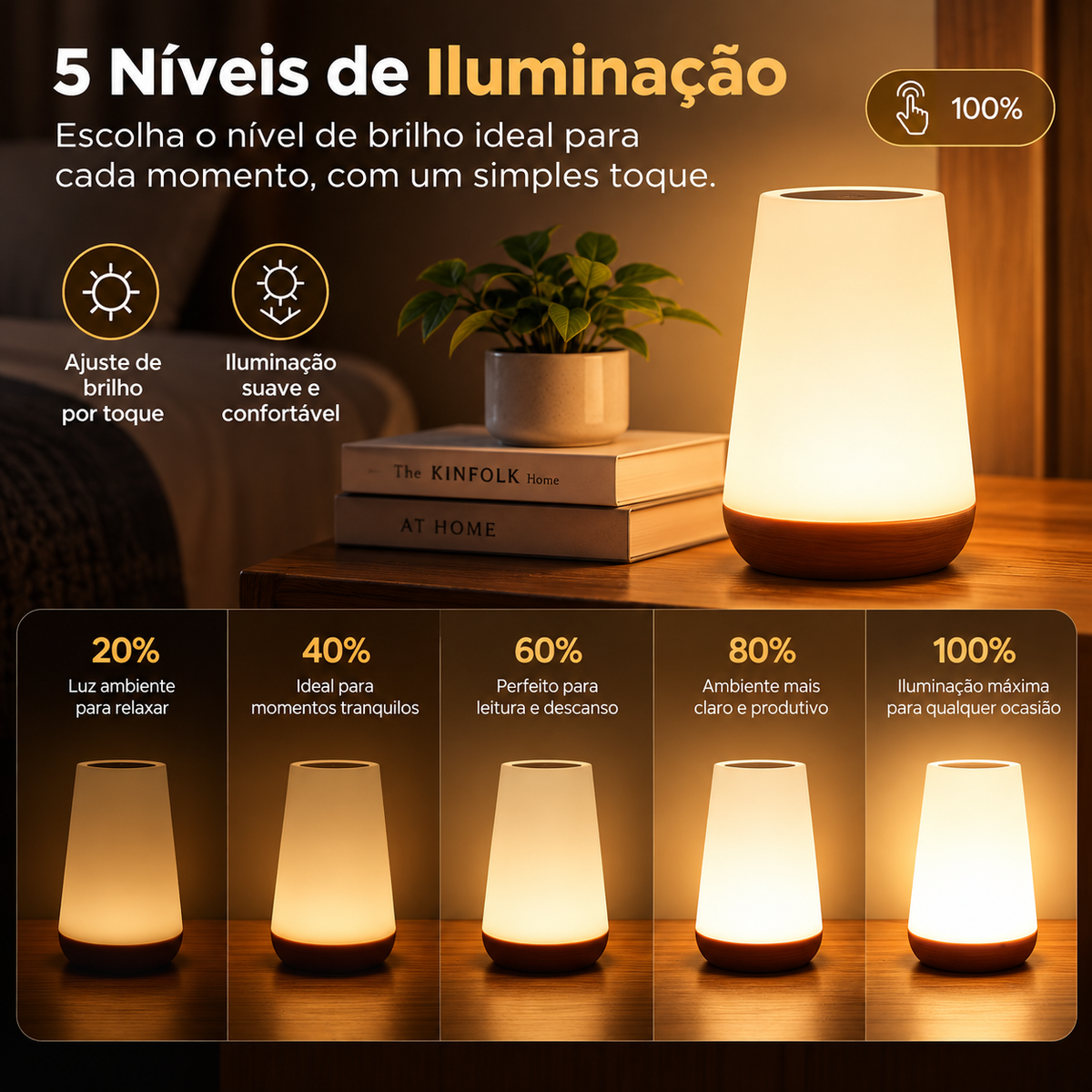 Candeeiro de Mesa Recarregável com 13 Cores e Comando