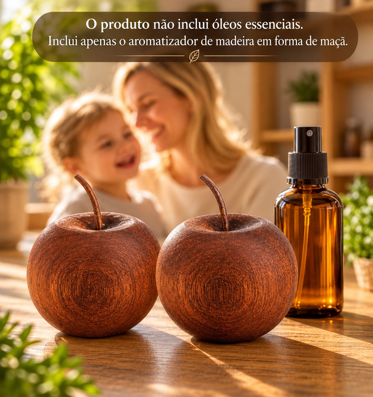 Difusor de Aromas em Madeira Natural – Maçã Decorativa para Óleos Essenciais