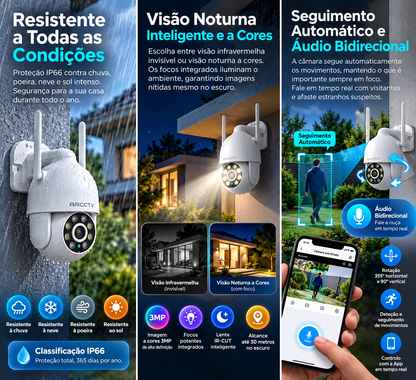 Câmara de Vigilância Wi-Fi Exterior 1296P com Visão Noturna a Cores