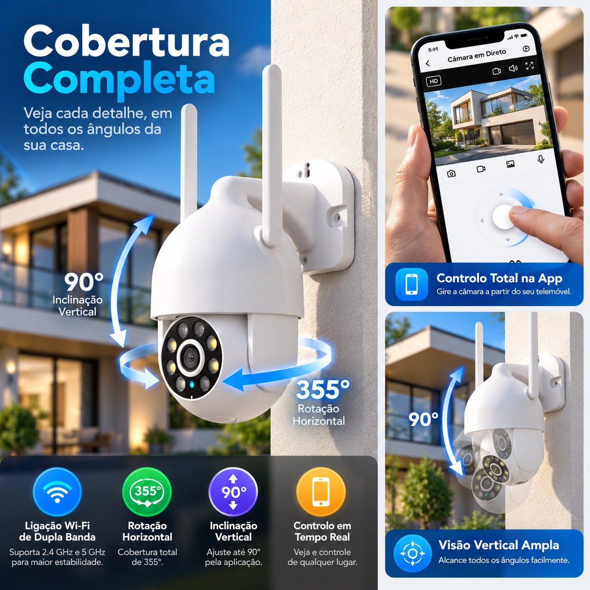 Câmara de Vigilância Wi-Fi Exterior 1296P com Visão Noturna a Cores