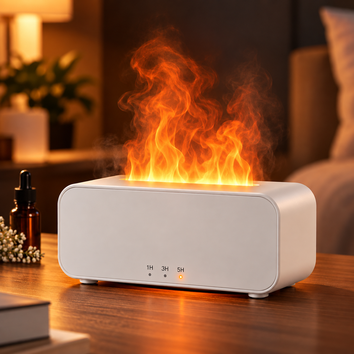 Difusor de Aromas e Humidificador com Efeito de Chama e Luz LED