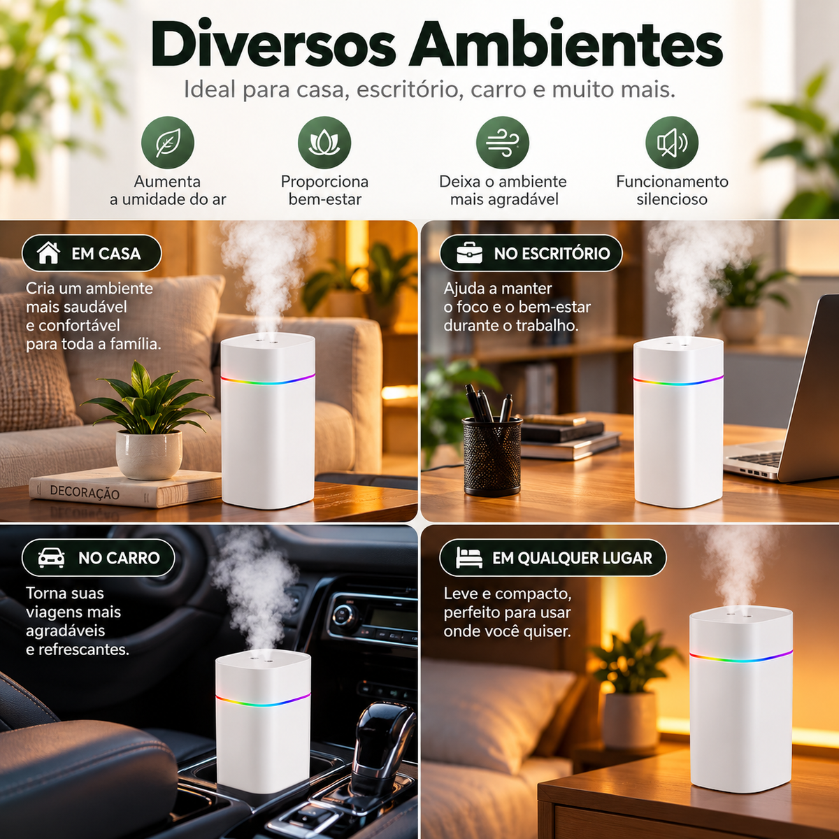 Humidificador e Difusor de Aromas 600 ml