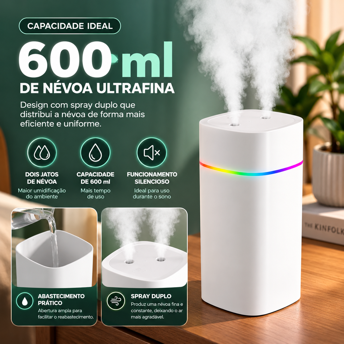 Humidificador e Difusor de Aromas 600 ml