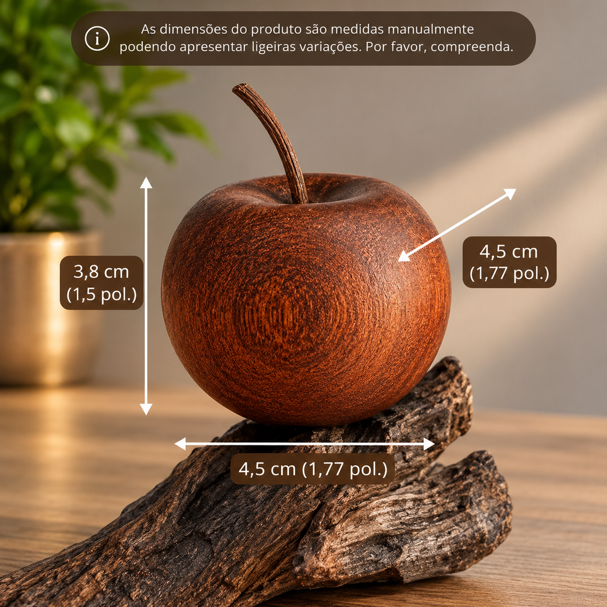 Difusor de Aromas em Madeira Natural – Maçã Decorativa para Óleos Essenciais