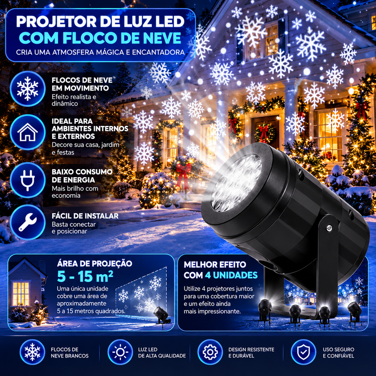 Projetor de Flocos de Neve LED